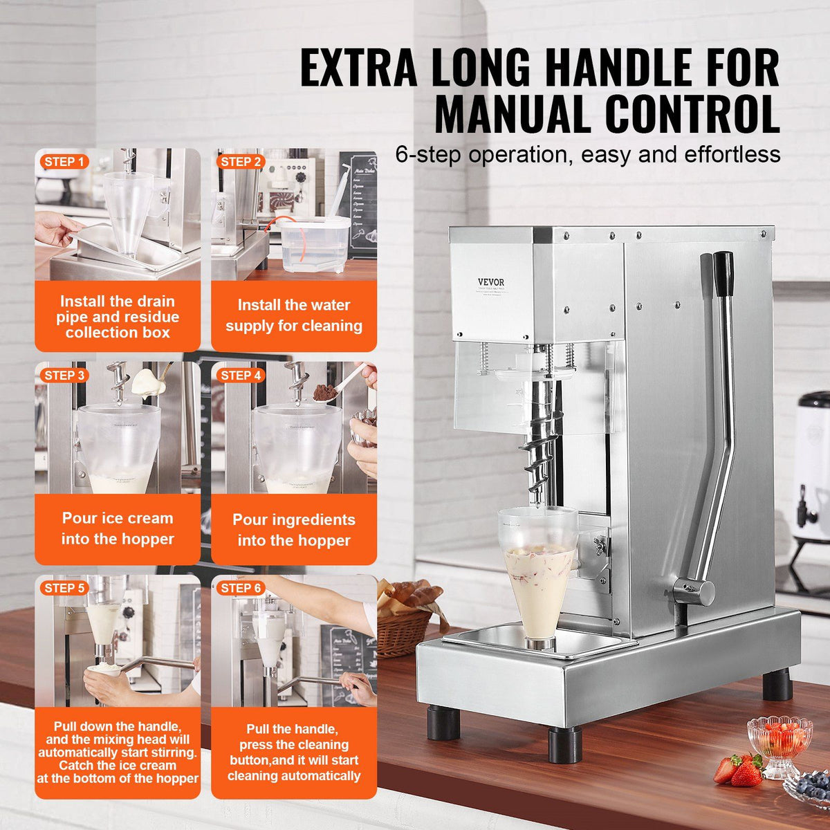 Ice Cream Blender, 750W High-Speed Ice Cream Maker Mixer Stir Machine 1740RPM, 304 Stainless Steel Ice Cream V952-BQLJBJBZL750YIE4AV3
