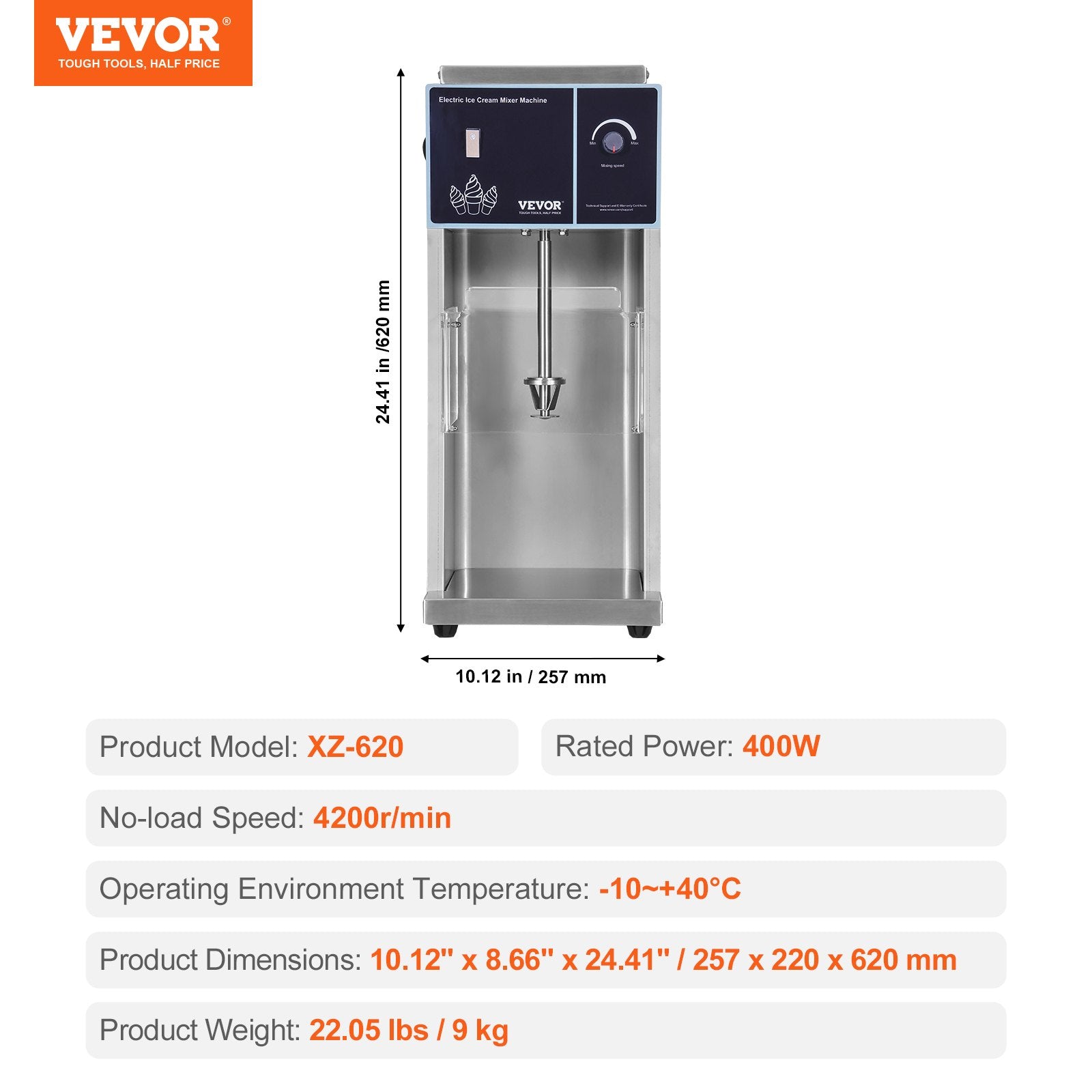 Ice Cream Blender, 400W High-Speed Ice Cream Maker Mixer Stir Machine 4200RPM, Stepless Speed Adjustment, 304 V952-BQLJBJBZL9OZ4PGZ9V3