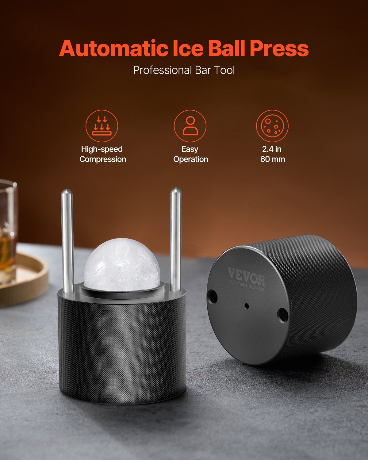 Ice Ball Press Kit, Aviation Aluminum Ice Press with Ice Block Mold, Large Mat, Tong, Drip Tray, One Glass, V952-BQYJHSLC60MME72PMV0