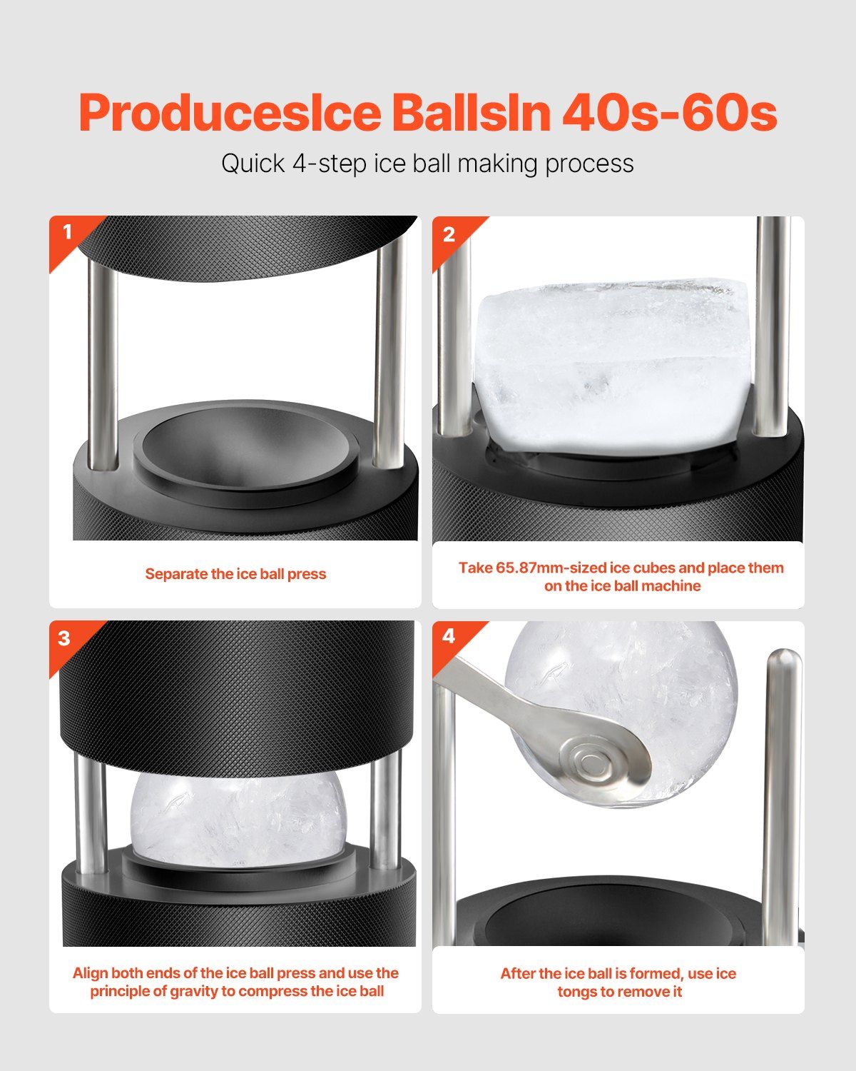 Ice Ball Press Kit, Aviation Aluminum Ice Press with Ice Block Mold, Large Mat, Tong, Drip Tray, One Glass, V952-BQYJHSLC60MME72PMV0