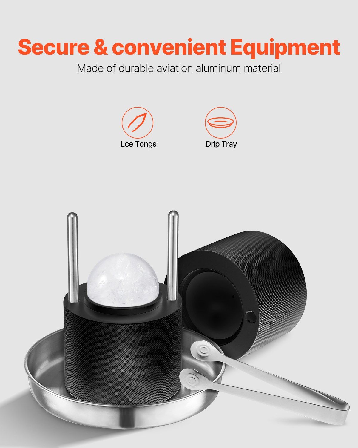 Ice Ball Press Kit, Aviation Aluminum Ice Press with Ice Block Mold, Large Mat, Tong, Drip Tray, One Glass, V952-BQYJHSLC60MME72PMV0