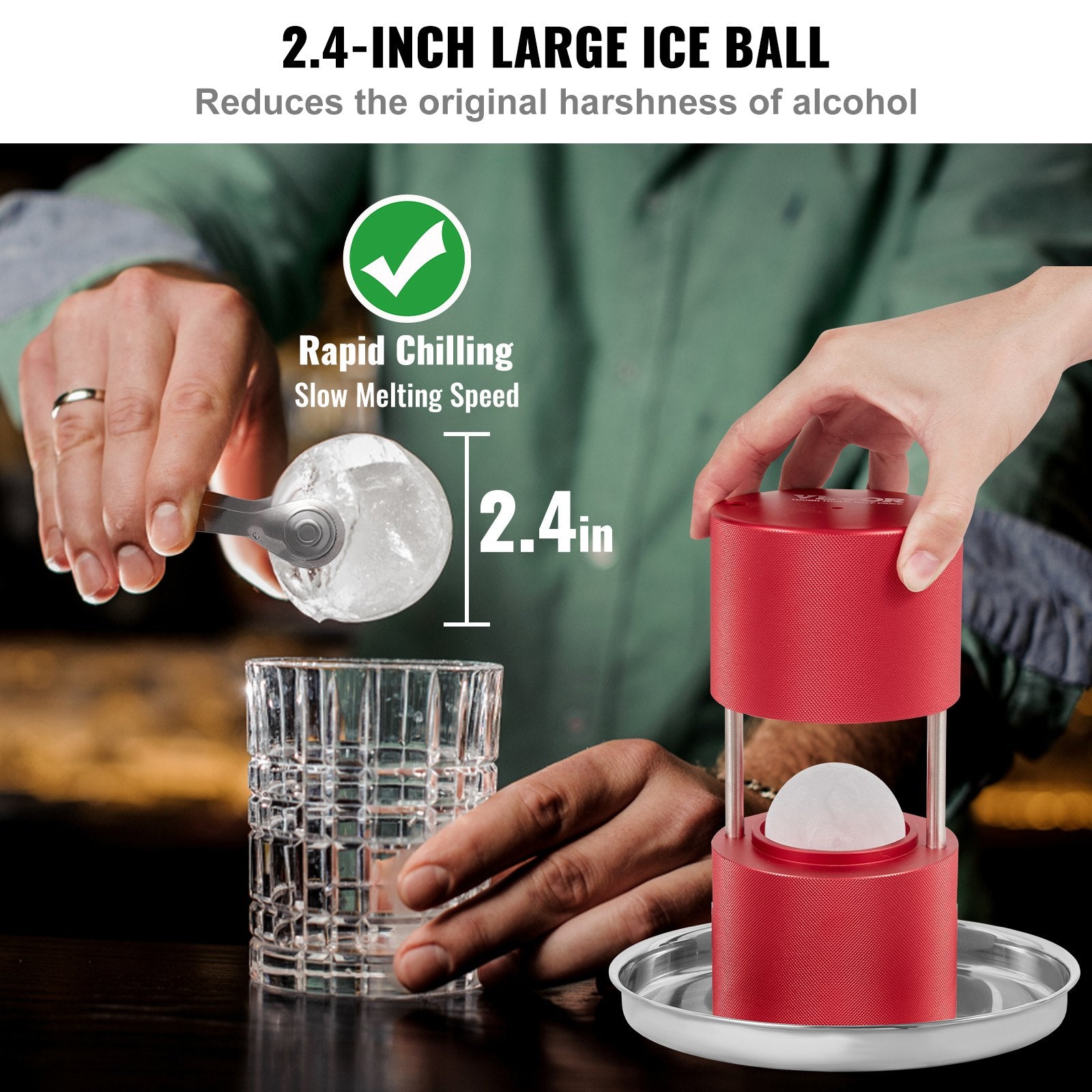 Ice Ball Press, 6cm Ice Ball Maker, Aircraft Al Alloy Ice Ball Press Kit for 60mm Ice Sphere, Ice Press with V952-BQYJHSLCJ60MMWIL4V0