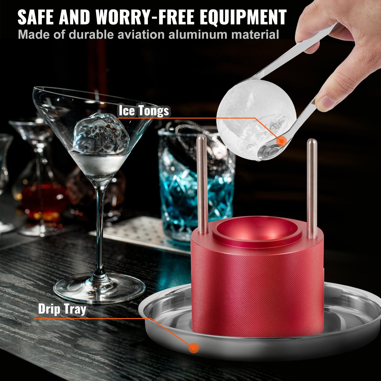 Ice Ball Press, 6cm Ice Ball Maker, Aircraft Al Alloy Ice Ball Press Kit for 60mm Ice Sphere, Ice Press with V952-BQYJHSLCJ60MMWIL4V0