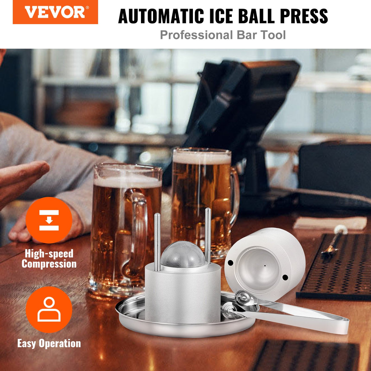 Ice Ball Press Kit, Aircraft Al Alloy Ice Press with Ice Block Mold, Large Mat, Tong, Drip Tray, One Glass, V952-BQYJYSLCG60MMN7OYV0