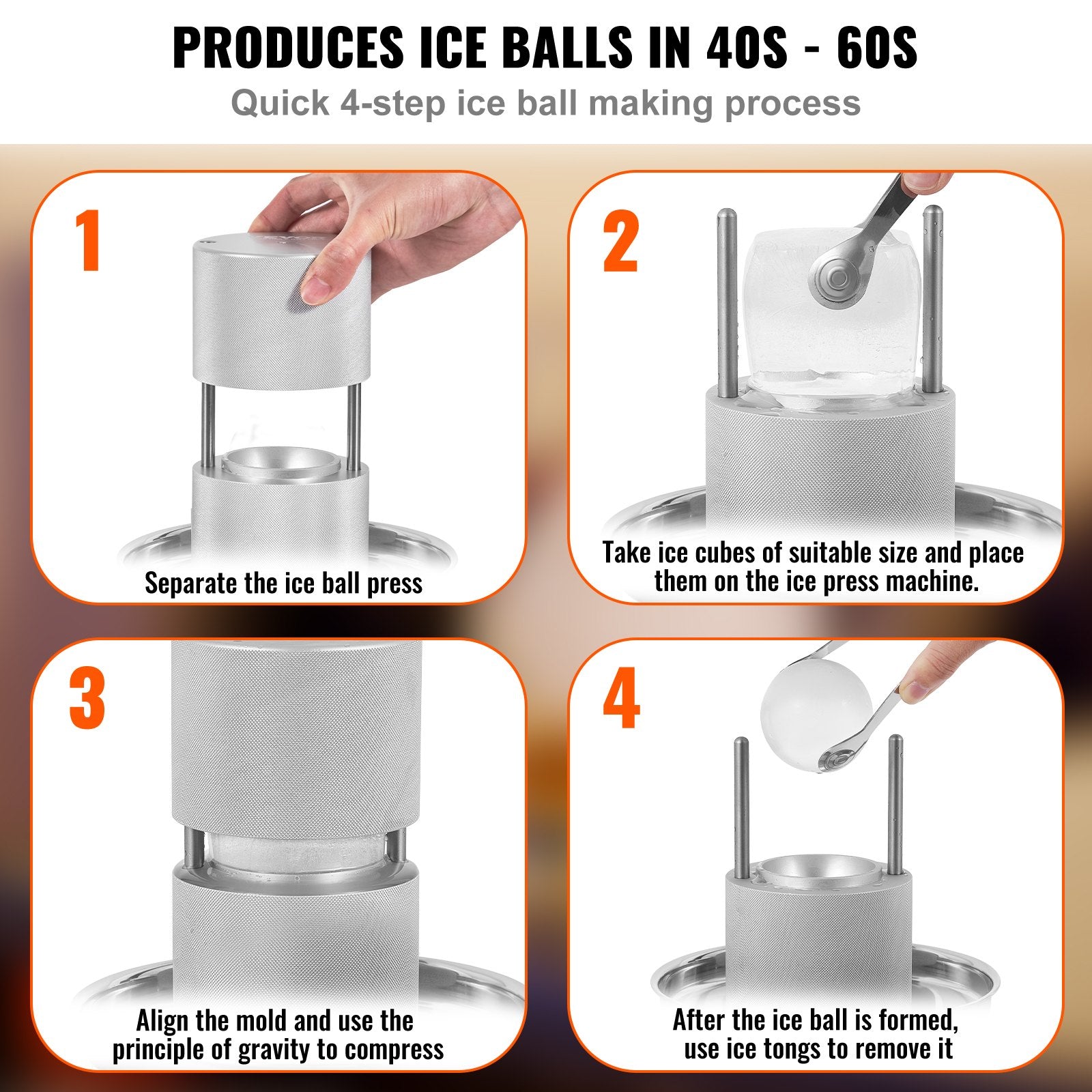 Ice Ball Press Kit, Aircraft Al Alloy Ice Press with Ice Block Mold, Large Mat, Tong, Drip Tray, One Glass, V952-BQYJYSLCG60MMN7OYV0