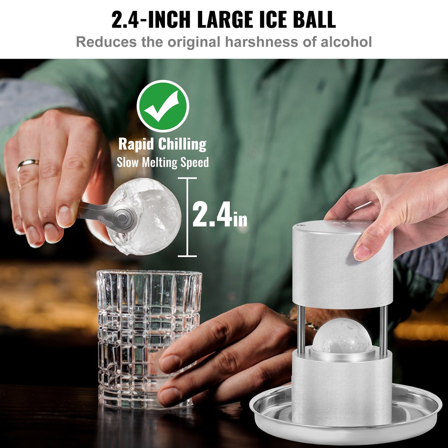 Ice Ball Press Kit, Aircraft Al Alloy Ice Press with Ice Block Mold, Large Mat, Tong, Drip Tray, One Glass, V952-BQYJYSLCG60MMN7OYV0