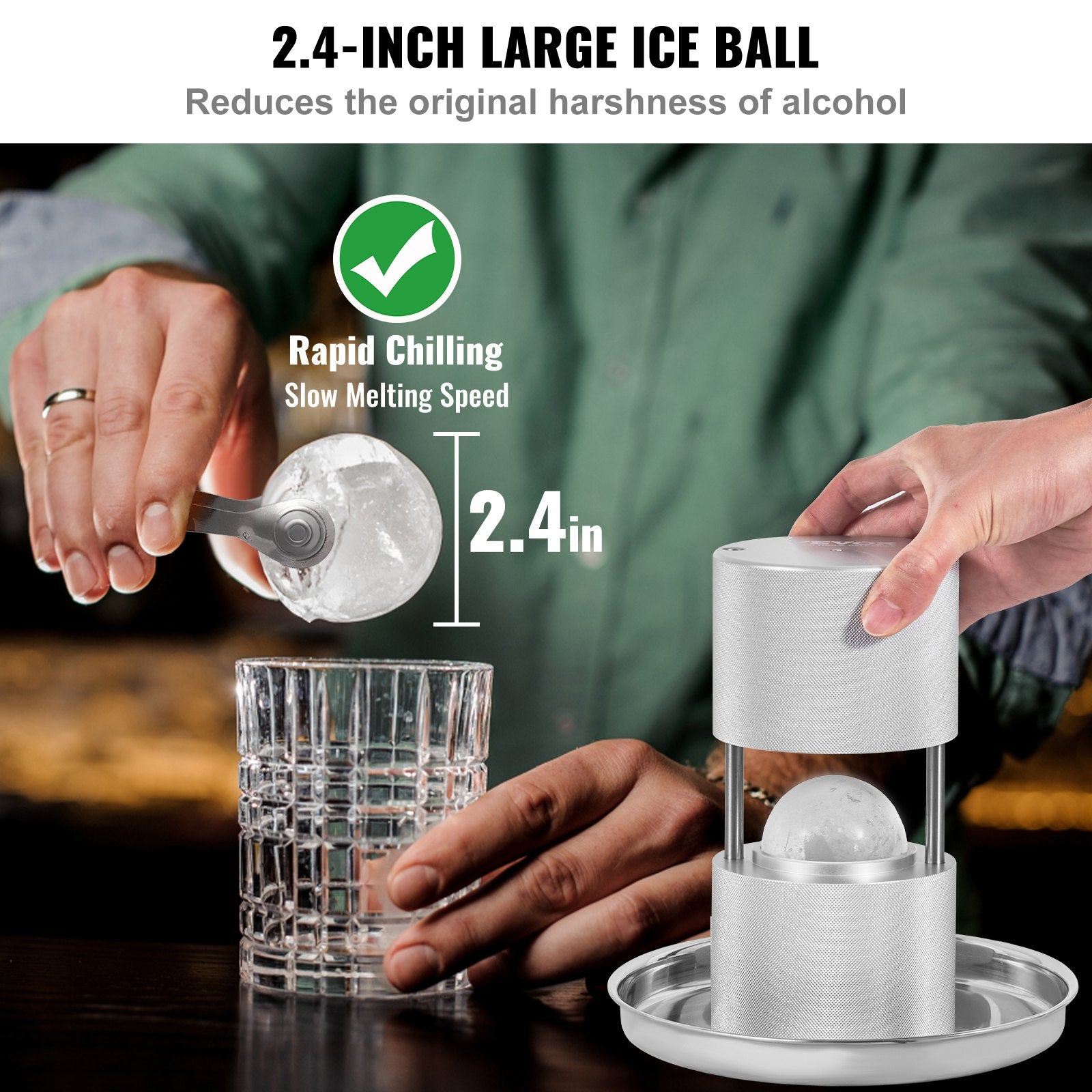 Ice Ball Press Kit, Aircraft Al Alloy Ice Press with Ice Block Mold, Large Mat, Tong, Drip Tray, One Glass, V952-BQYJYSLCG60MMN7OYV0