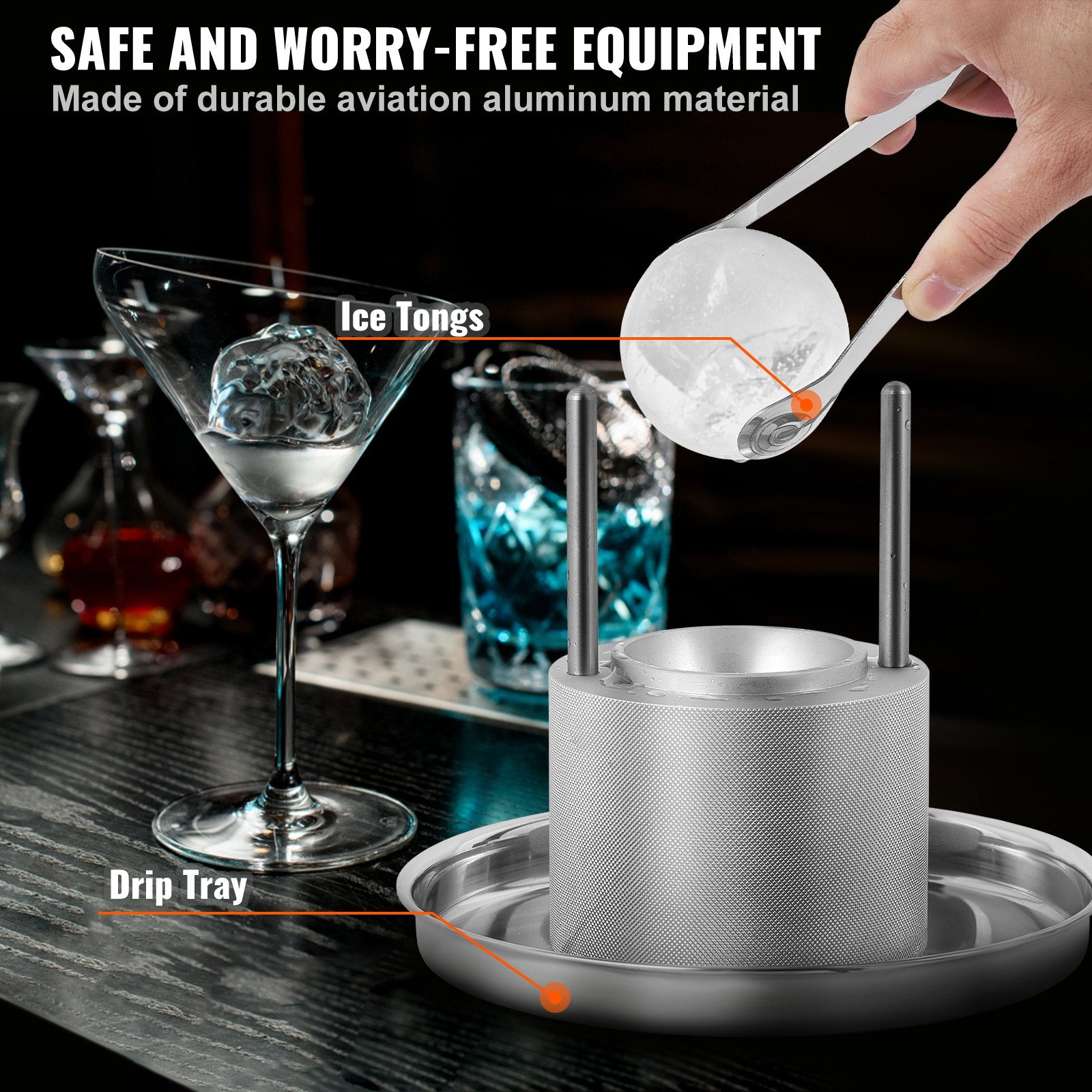 Ice Ball Press Kit, Aircraft Al Alloy Ice Press with Ice Block Mold, Large Mat, Tong, Drip Tray, One Glass, V952-BQYJYSLCG60MMN7OYV0