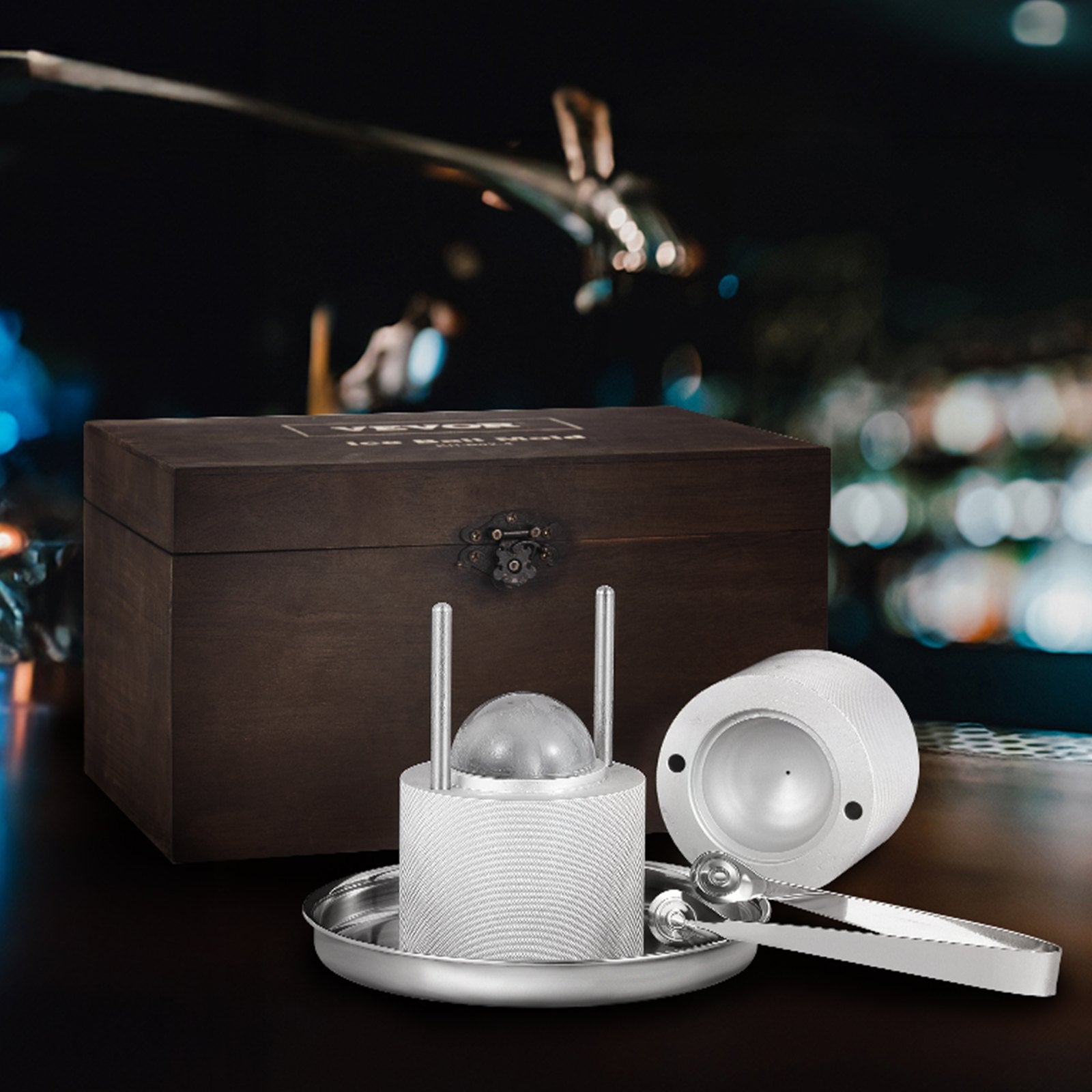 Ice Ball Press Kit, Aircraft Al Alloy Ice Press with Ice Block Mold, Large Mat, Tong, Drip Tray, One Glass, V952-BQYJYSLCG60MMN7OYV0