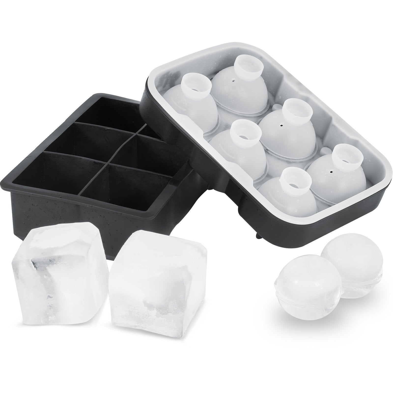 Ice Cube Trays (Set of 2), 2-in-1 Combo with Silicone Sphere Ice Ball Maker & Large Square Ice Cube Maker V952-BQZZJHSTMBQ66DWGVV0