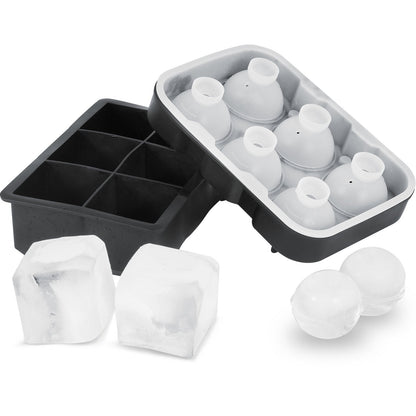 Ice Cube Trays (Set of 2), 2-in-1 Combo with Silicone Sphere Ice Ball Maker & Large Square Ice Cube Maker V952-BQZZJHSTMBQ66DWGVV0