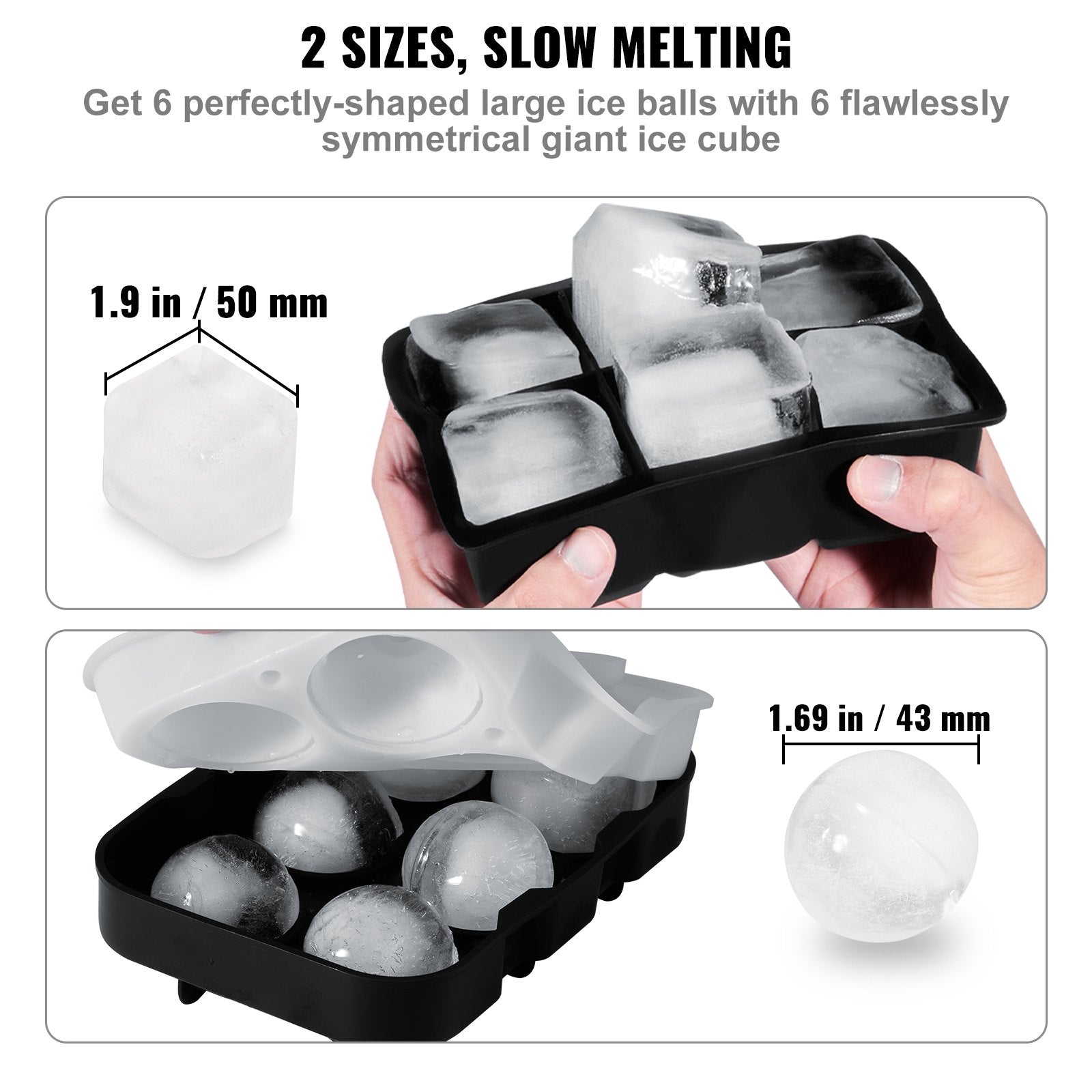 Ice Cube Trays (Set of 2), 2-in-1 Combo with Silicone Sphere Ice Ball Maker & Large Square Ice Cube Maker V952-BQZZJHSTMBQ66DWGVV0