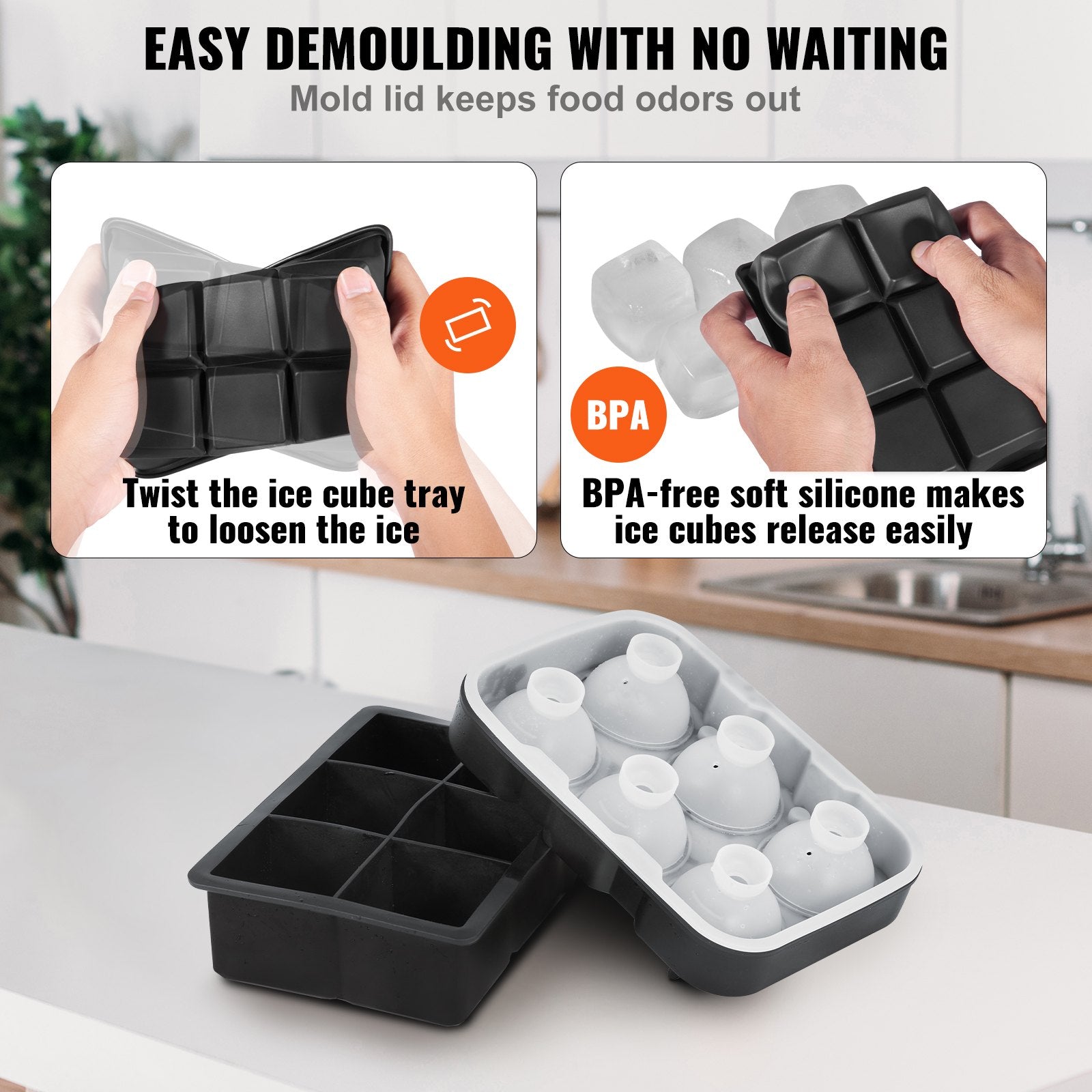 Ice Cube Trays (Set of 2), 2-in-1 Combo with Silicone Sphere Ice Ball Maker & Large Square Ice Cube Maker V952-BQZZJHSTMBQ66DWGVV0
