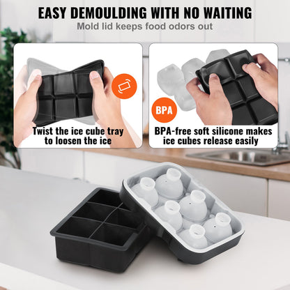Ice Cube Trays (Set of 2), 2-in-1 Combo with Silicone Sphere Ice Ball Maker & Large Square Ice Cube Maker V952-BQZZJHSTMBQ66DWGVV0