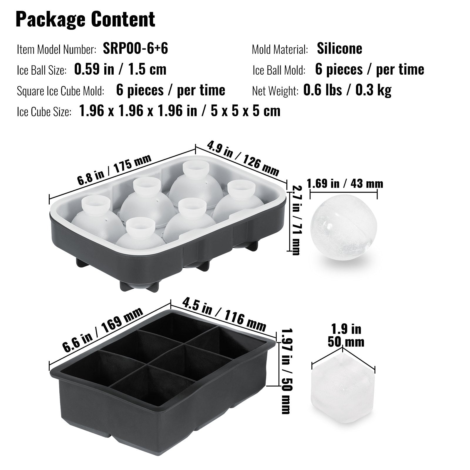 Ice Cube Trays (Set of 2), 2-in-1 Combo with Silicone Sphere Ice Ball Maker & Large Square Ice Cube Maker V952-BQZZJHSTMBQ66DWGVV0