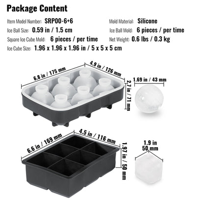 Ice Cube Trays (Set of 2), 2-in-1 Combo with Silicone Sphere Ice Ball Maker & Large Square Ice Cube Maker V952-BQZZJHSTMBQ66DWGVV0