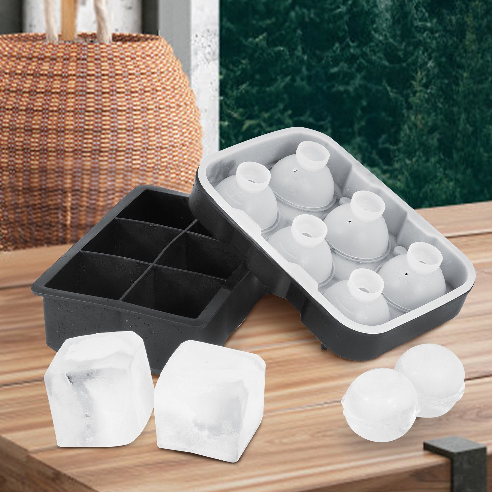 Ice Cube Trays (Set of 2), 2-in-1 Combo with Silicone Sphere Ice Ball Maker & Large Square Ice Cube Maker V952-BQZZJHSTMBQ66DWGVV0