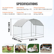 Chicken Coop, 9.8x6.5x6.5ft Walk-in Large Metal Chicken Run for Yard with Waterproof Cover, Doom Roof Hen V952-BRSJP2X3X2MYGZ1GPV0