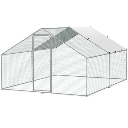 Large Metal Chicken Coop, 3x3.93x1.99 m Walk-in Chicken Runs for Yard with Cover, Spire Roof Hen House with V952-BRSJP4X3X2MJBQGL6V0