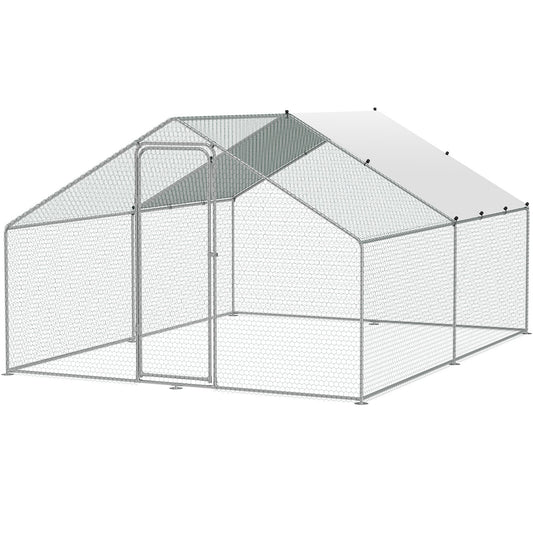 Large Metal Chicken Coop, 3x3.93x1.99 m Walk-in Chicken Runs for Yard with Cover, Spire Roof Hen House with V952-BRSJP4X3X2MJBQGL6V0