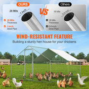 Large Metal Chicken Coop, 3x3.93x1.99 m Walk-in Chicken Runs for Yard with Cover, Spire Roof Hen House with V952-BRSJP4X3X2MJBQGL6V0