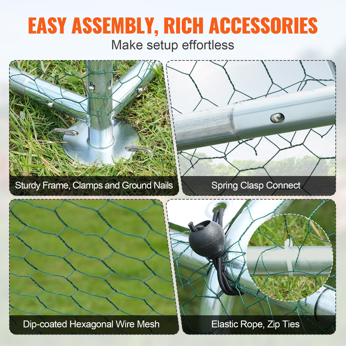 Large Metal Chicken Coop, 3x3.93x1.99 m Walk-in Chicken Runs for Yard with Cover, Spire Roof Hen House with V952-BRSJP4X3X2MJBQGL6V0