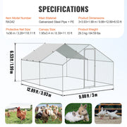Large Metal Chicken Coop, 3x3.93x1.99 m Walk-in Chicken Runs for Yard with Cover, Spire Roof Hen House with V952-BRSJP4X3X2MJBQGL6V0