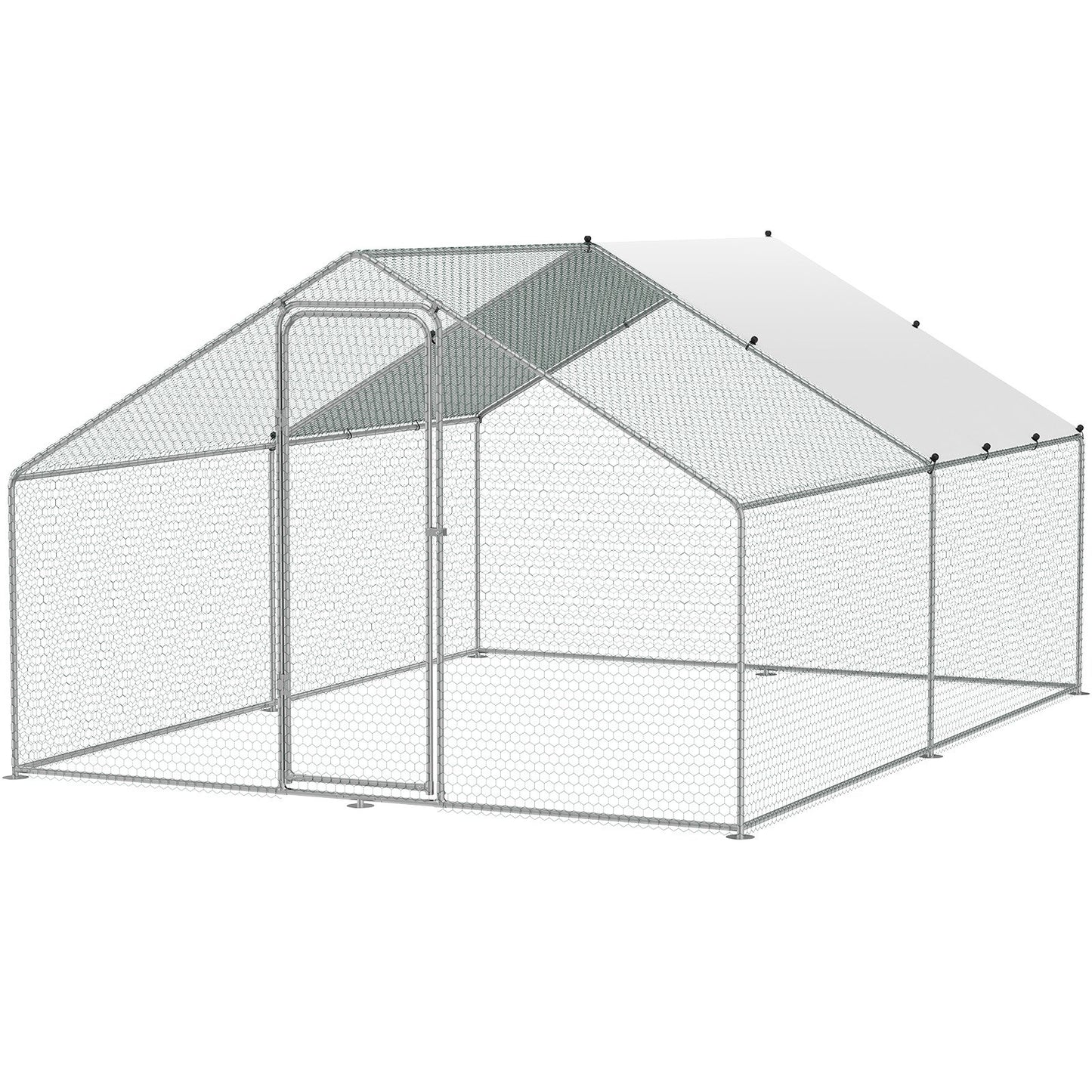 Large Metal Chicken Coop, 3x3.93x1.99 m Walk-in Chicken Runs for Yard with Cover, Spire Roof Hen House with V952-BRSJP4X3X2MJBQGL6V0
