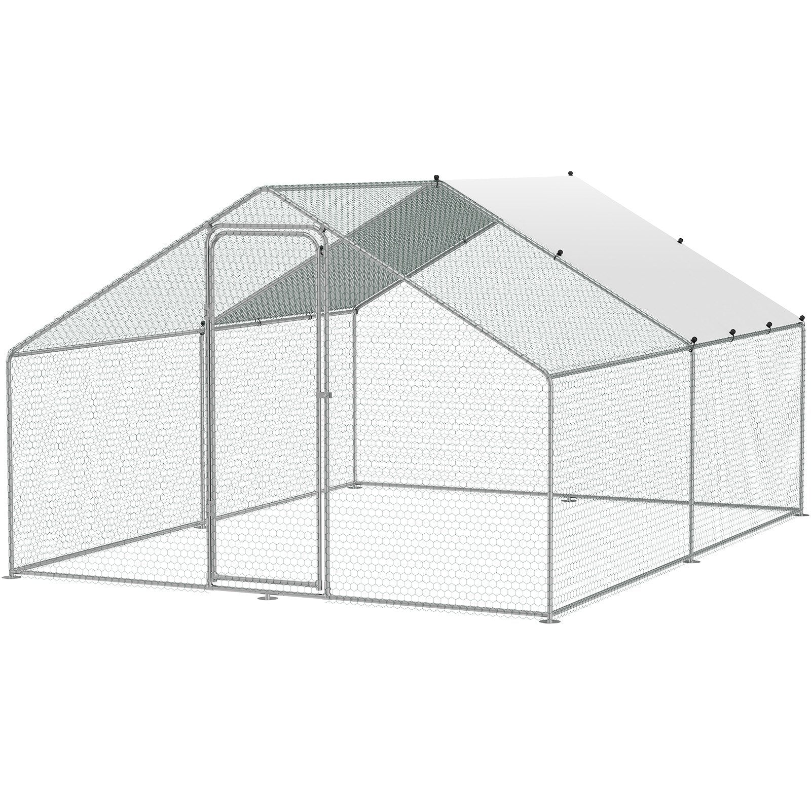 Large Metal Chicken Coop, 3x3.93x1.99 m Walk-in Chicken Runs for Yard with Cover, Spire Roof Hen House with V952-BRSJP4X3X2MJBQGL6V0