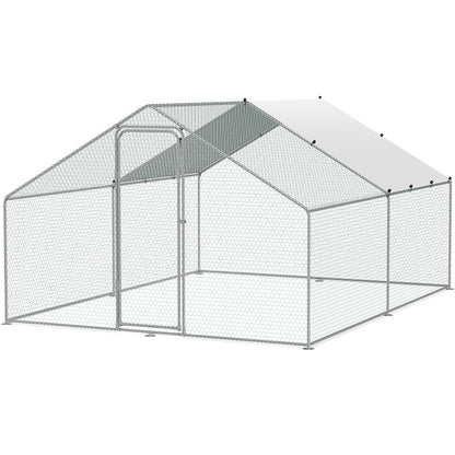 Large Metal Chicken Coop, 3x3.93x1.99 m Walk-in Chicken Runs for Yard with Cover, Spire Roof Hen House with V952-BRSJP4X3X2MJBQGL6V0
