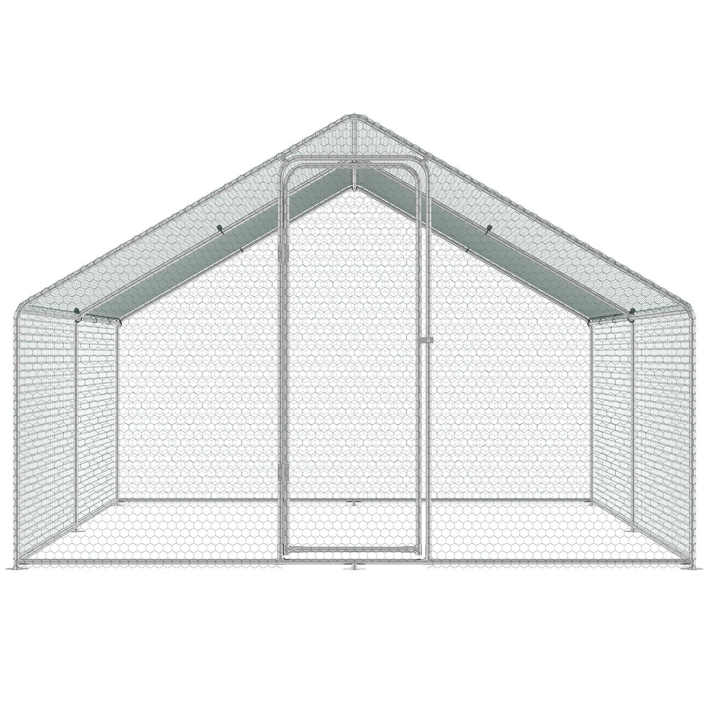 Large Metal Chicken Coop, 3x3.93x1.99 m Walk-in Chicken Runs for Yard with Cover, Spire Roof Hen House with V952-BRSJP4X3X2MJBQGL6V0