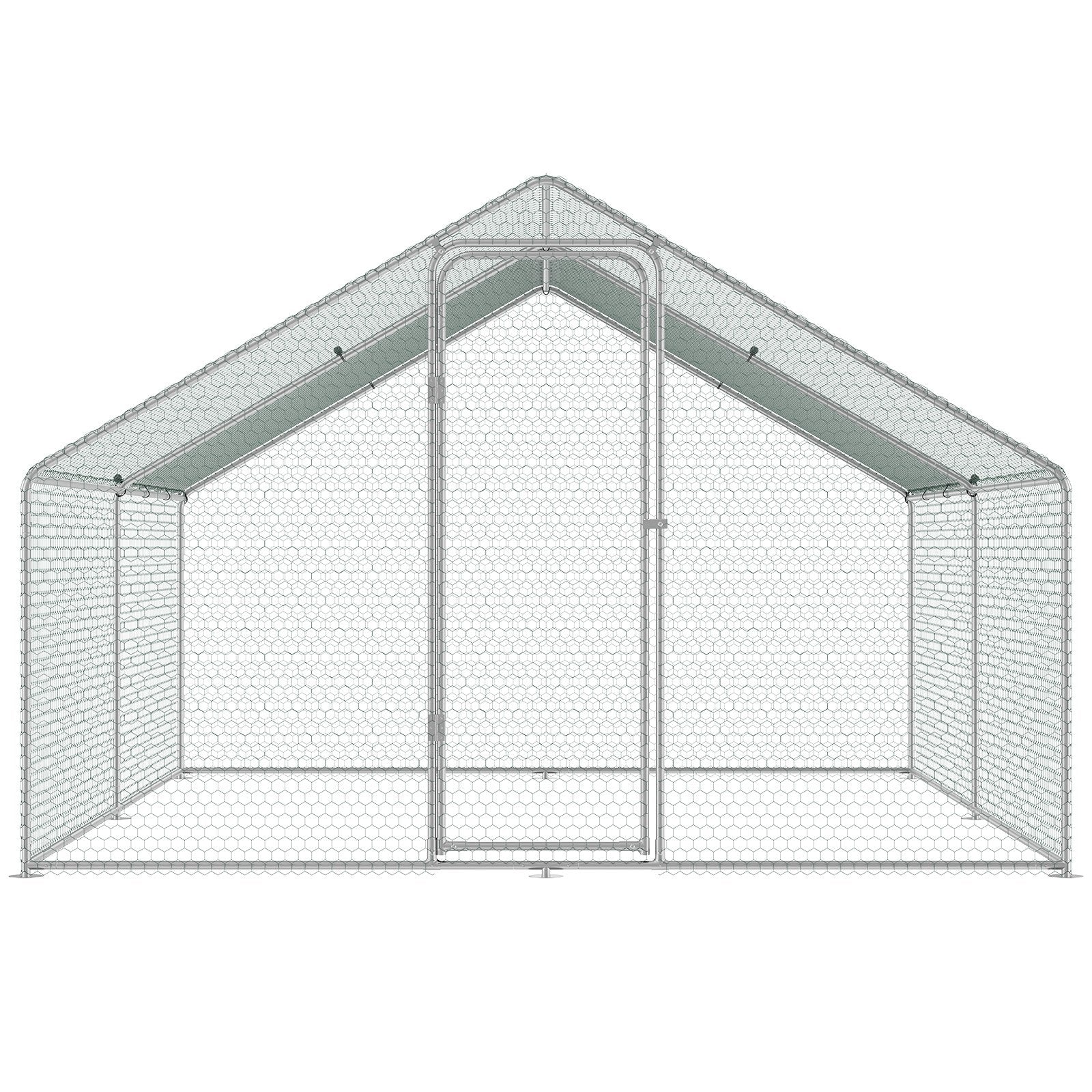Large Metal Chicken Coop, 3x3.93x1.99 m Walk-in Chicken Runs for Yard with Cover, Spire Roof Hen House with V952-BRSJP4X3X2MJBQGL6V0
