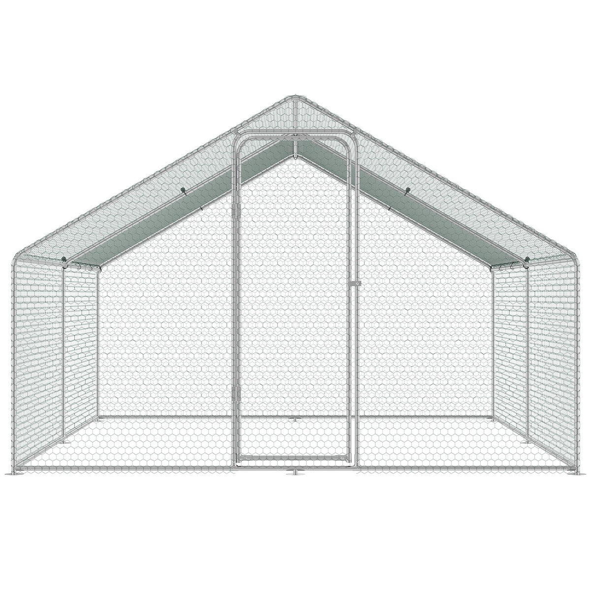 Large Metal Chicken Coop, 3x3.93x1.99 m Walk-in Chicken Runs for Yard with Cover, Spire Roof Hen House with V952-BRSJP4X3X2MJBQGL6V0