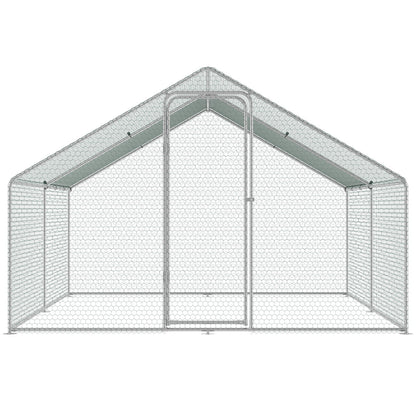 Large Metal Chicken Coop, 3x3.93x1.99 m Walk-in Chicken Runs for Yard with Cover, Spire Roof Hen House with V952-BRSJP4X3X2MJBQGL6V0
