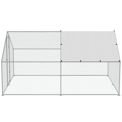 Large Metal Chicken Coop, 3x3.93x1.99 m Walk-in Chicken Runs for Yard with Cover, Spire Roof Hen House with V952-BRSJP4X3X2MJBQGL6V0