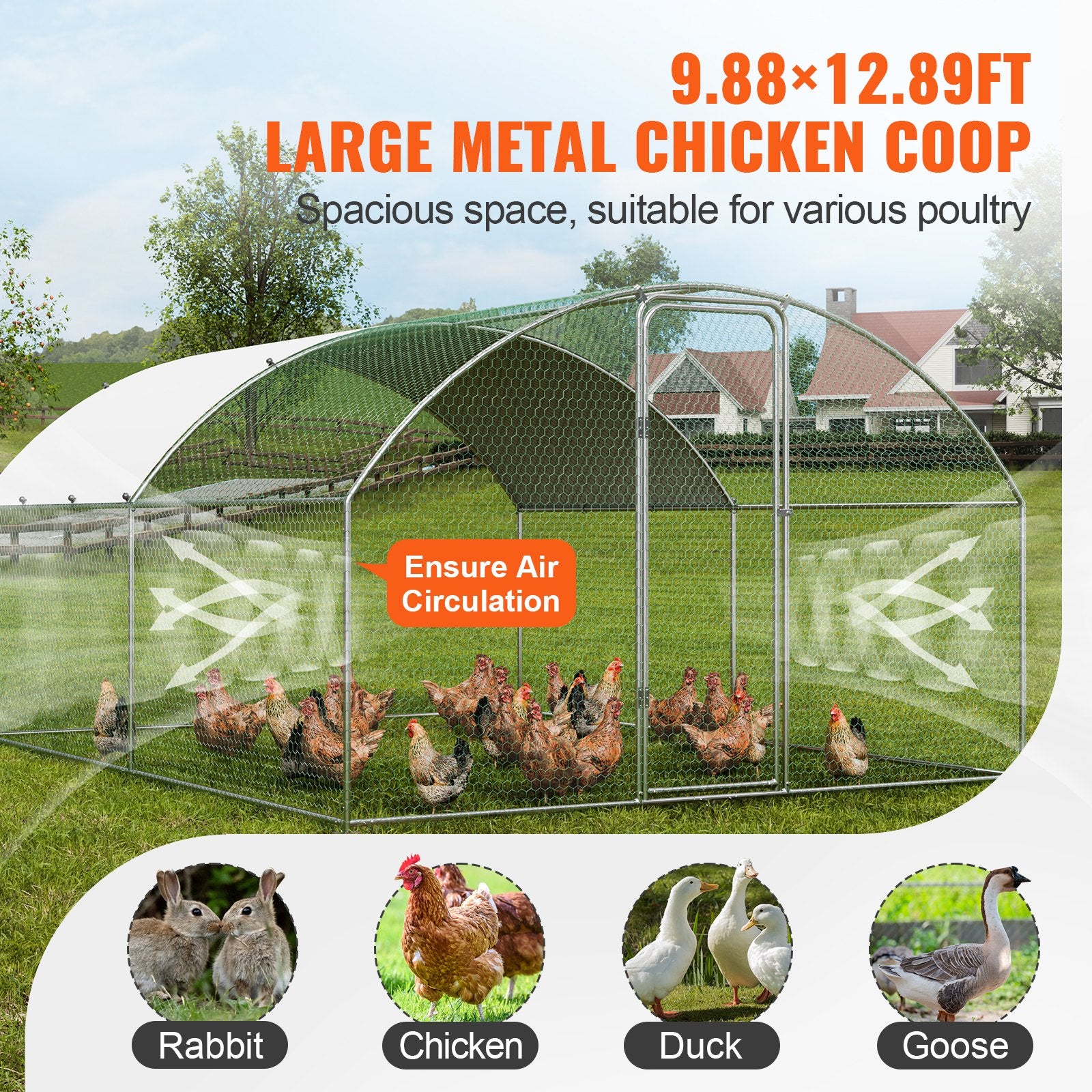 Large Metal Chicken Coop, 9.8x12.9x6.5 ft Walk in Chicken Run for Yard with Waterproof Cover, Doom Roof Hen V952-BRSJP4X3X2MYTLHA4V0