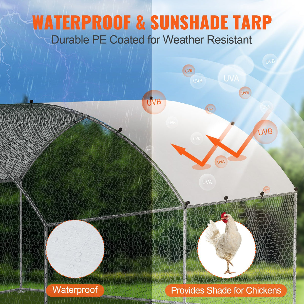 Large Metal Chicken Coop, 9.8x12.9x6.5 ft Walk in Chicken Run for Yard with Waterproof Cover, Doom Roof Hen V952-BRSJP4X3X2MYTLHA4V0