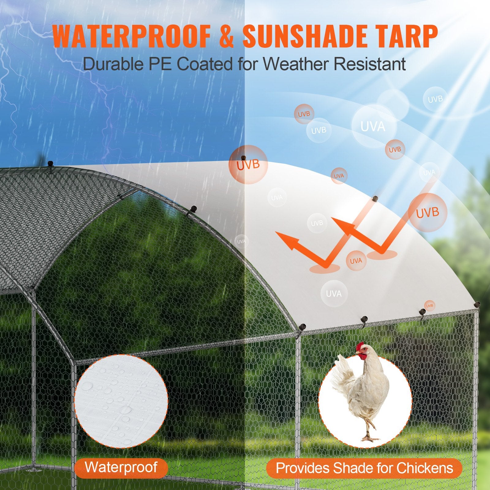 Large Metal Chicken Coop, 9.8x12.9x6.5 ft Walk in Chicken Run for Yard with Waterproof Cover, Doom Roof Hen V952-BRSJP4X3X2MYTLHA4V0