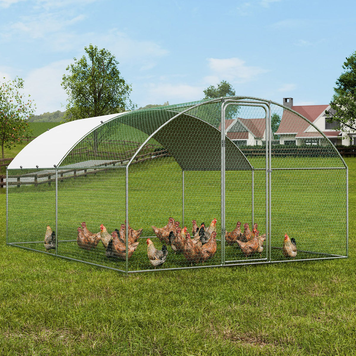 Large Metal Chicken Coop, 9.8x12.9x6.5 ft Walk in Chicken Run for Yard with Waterproof Cover, Doom Roof Hen V952-BRSJP4X3X2MYTLHA4V0
