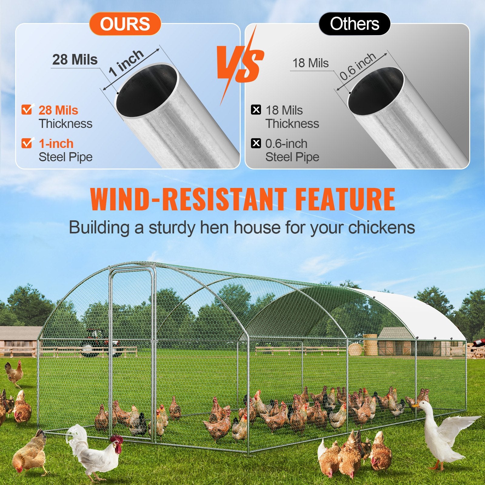 Large Metal Chicken Coop with Run, 9.8x19.3x6.5 ft Walk-in Chicken Runs for Yard with Cover, Doom Roof Hen V952-BRSJP6X3X2MY7DRCKV0