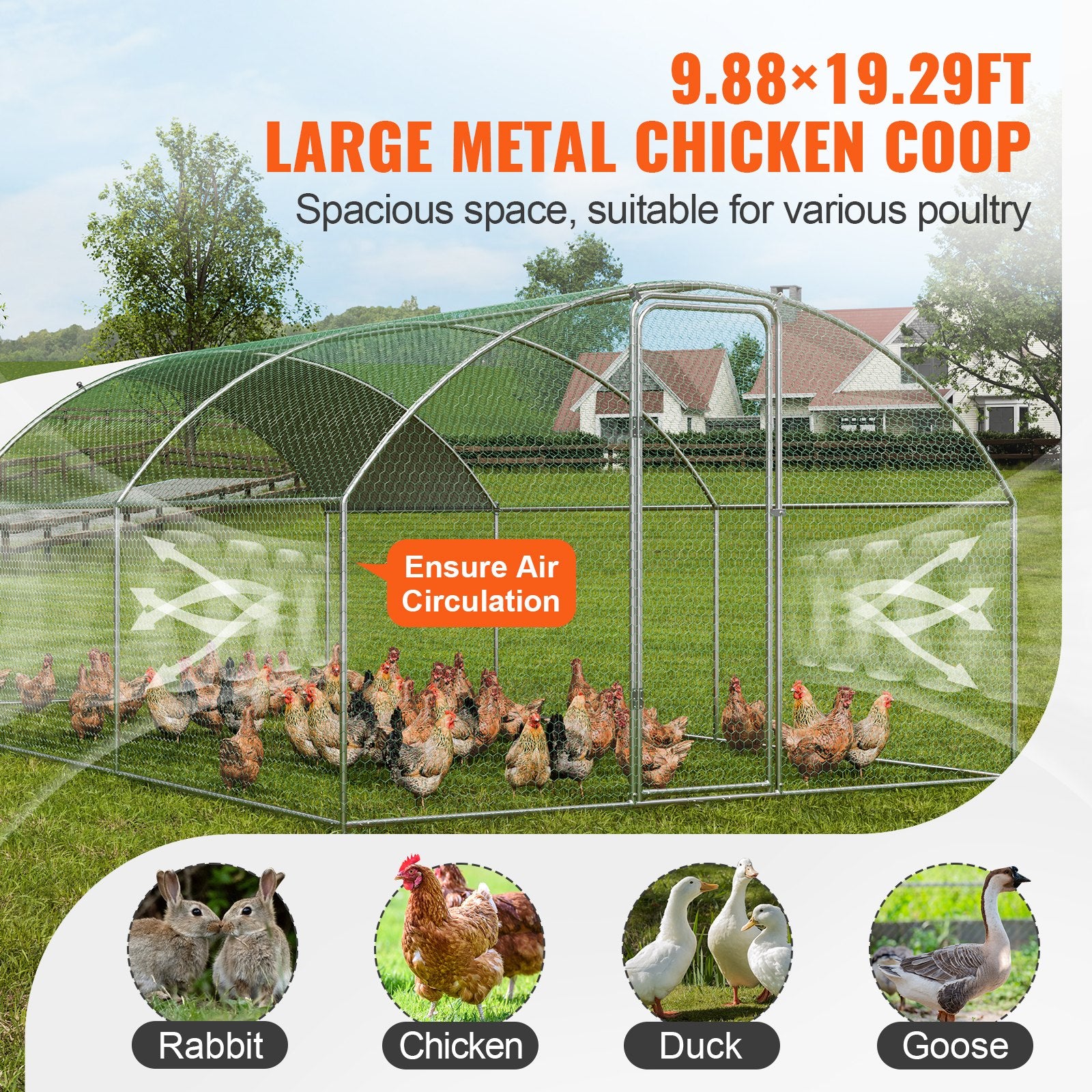 Large Metal Chicken Coop with Run, 9.8x19.3x6.5 ft Walk-in Chicken Runs for Yard with Cover, Doom Roof Hen V952-BRSJP6X3X2MY7DRCKV0