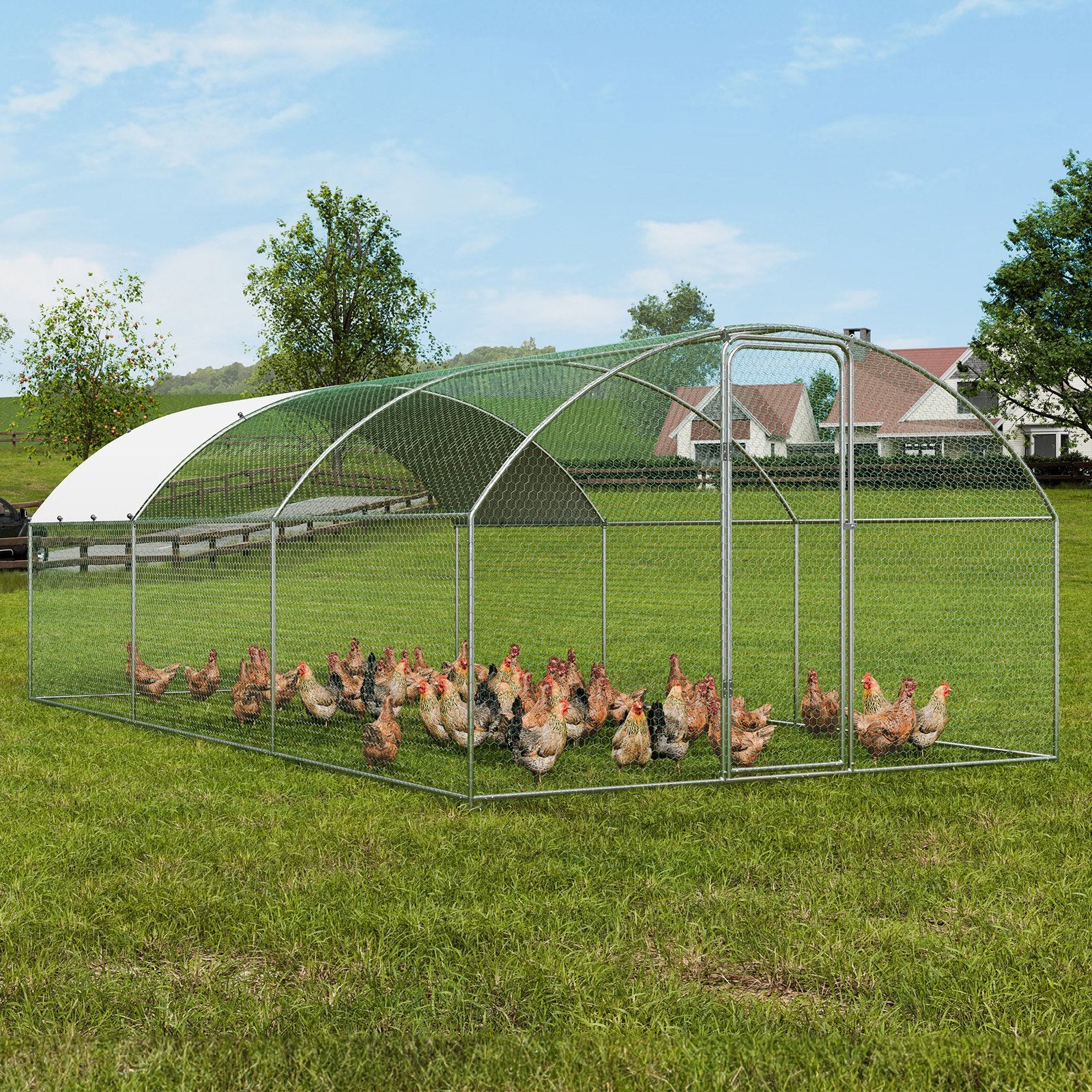 Large Metal Chicken Coop with Run, 9.8x19.3x6.5 ft Walk-in Chicken Runs for Yard with Cover, Doom Roof Hen V952-BRSJP6X3X2MY7DRCKV0