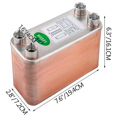 Heat Exchanger 3"x7.5" 60 Plates Brazed Plate Heat Exchanger 316L 1/2" BSP FPT Heat Exchanger EATB12 Beer V952-BSHRQ1260FB12G601V0