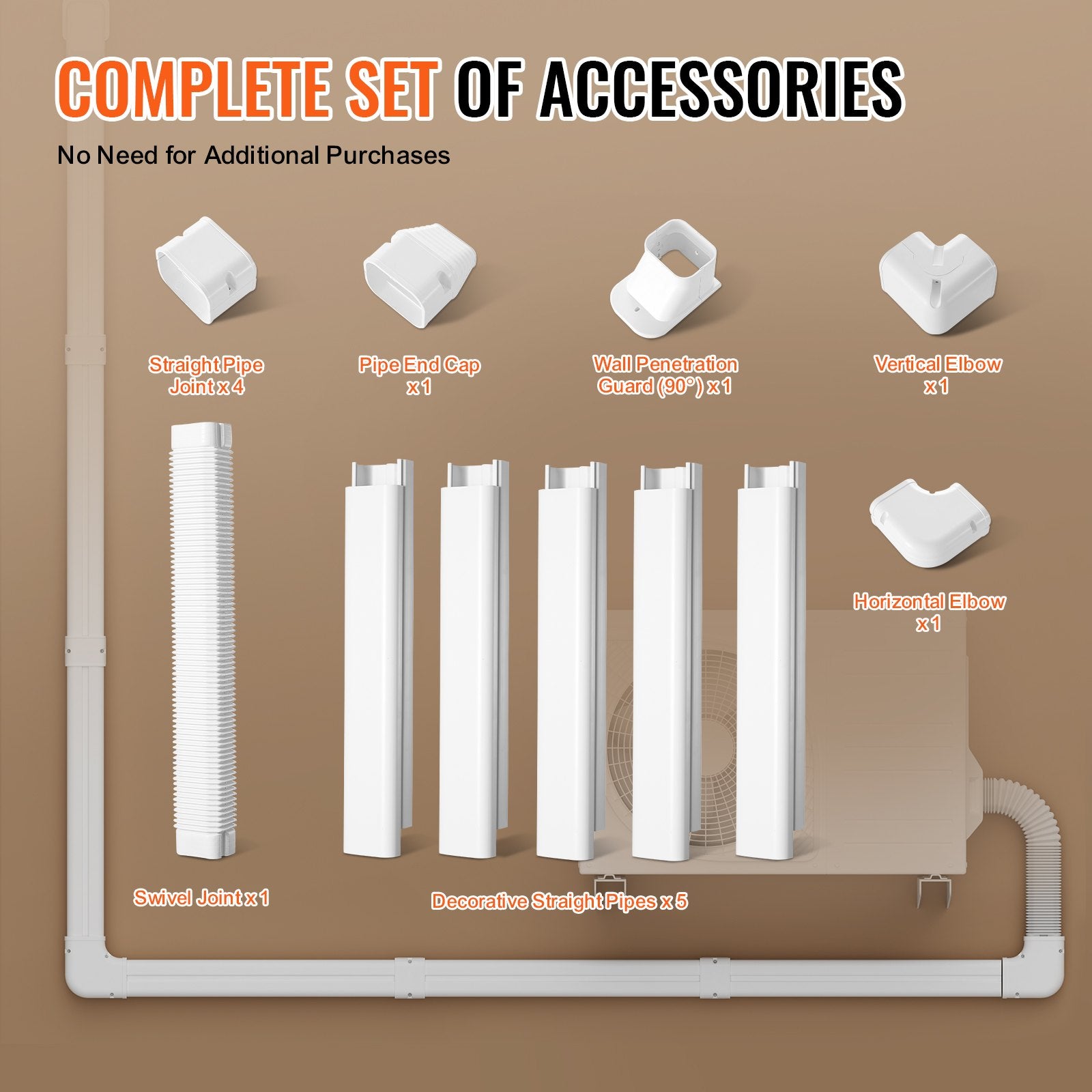 Mini Split Line Set Cover 76.2mm W 3110mm L, PVC Decorative Pipe Line Cover For Air Conditioner with 5 V952-BSKSQFTSKDGX4RGJNV0