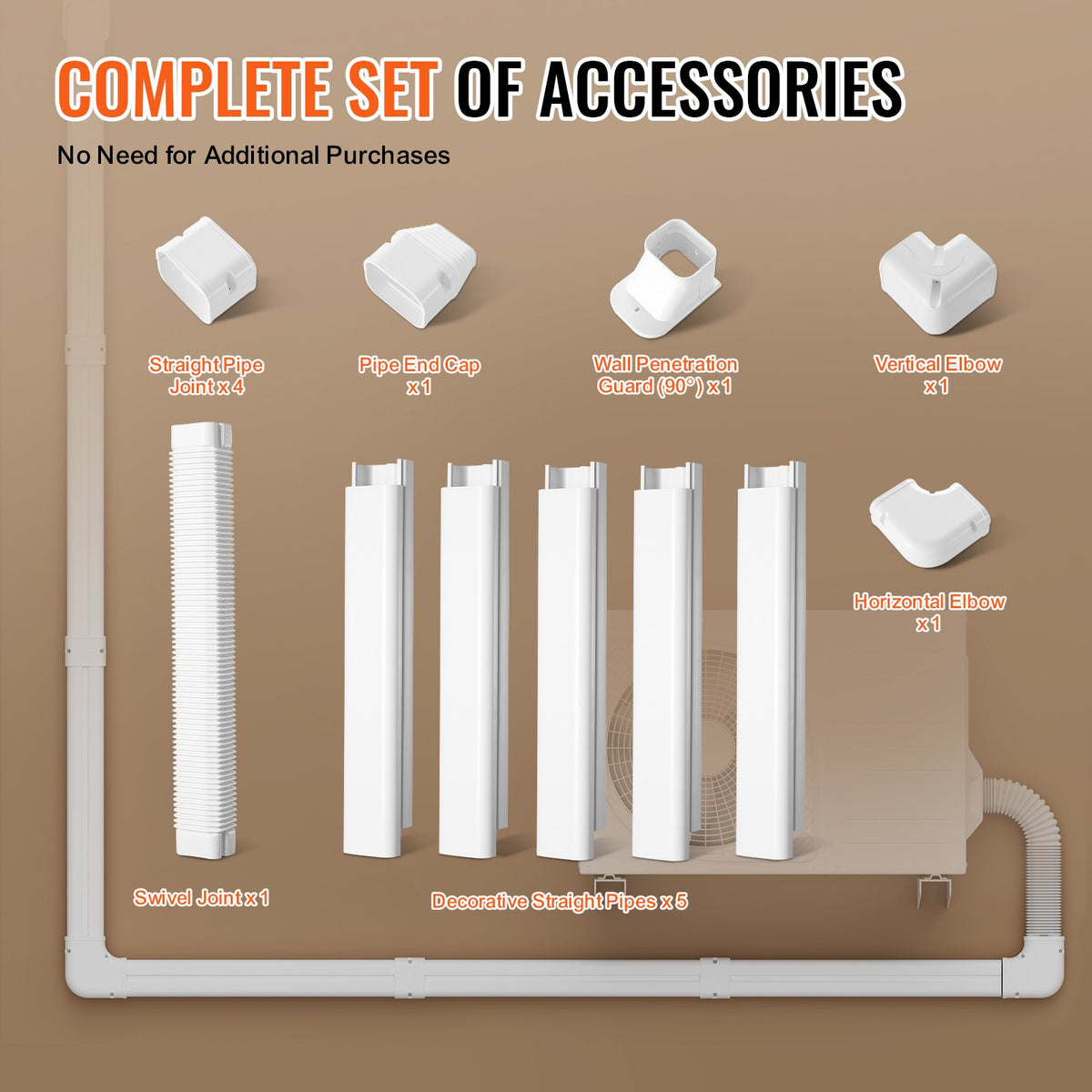 Mini Split Line Set Cover 76.2mm W 3110mm L, PVC Decorative Pipe Line Cover For Air Conditioner with 5 V952-BSKSQFTSKDGX4RGJNV0