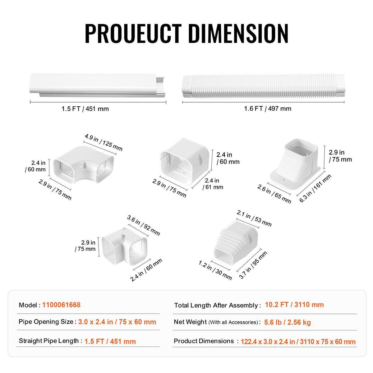 Mini Split Line Set Cover 76.2mm W 3110mm L, PVC Decorative Pipe Line Cover For Air Conditioner with 5 V952-BSKSQFTSKDGX4RGJNV0