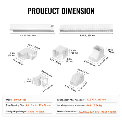 Mini Split Line Set Cover 76.2mm W 3110mm L, PVC Decorative Pipe Line Cover For Air Conditioner with 5 V952-BSKSQFTSKDGX4RGJNV0