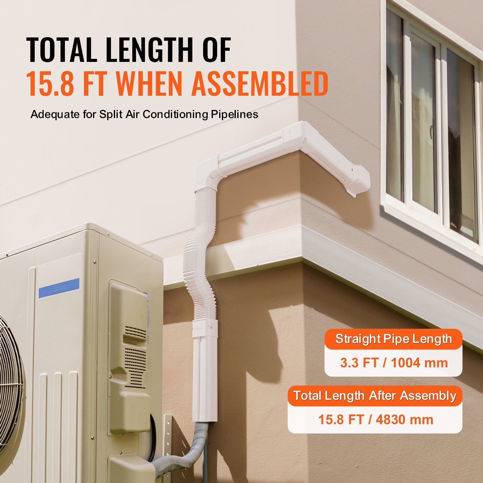 Mini Split Line Set Cover 76.2mm W 4830mm L, PVC Decorative Pipe Line Cover For Air Conditioner with 4 V952-BSKSQFTSKDGX6NH9BV0