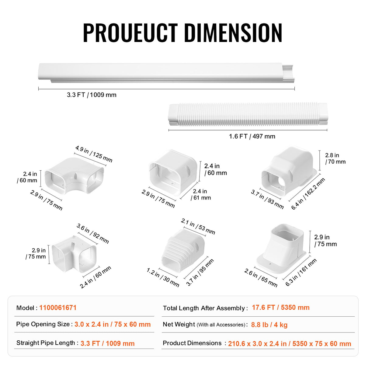 Mini Split Line Set Cover 76.2mm W 5350mm L, PVC Decorative Pipe Line Cover For Air Conditioner with 4 V952-BSKSQFTSKDGXAZ41JV0