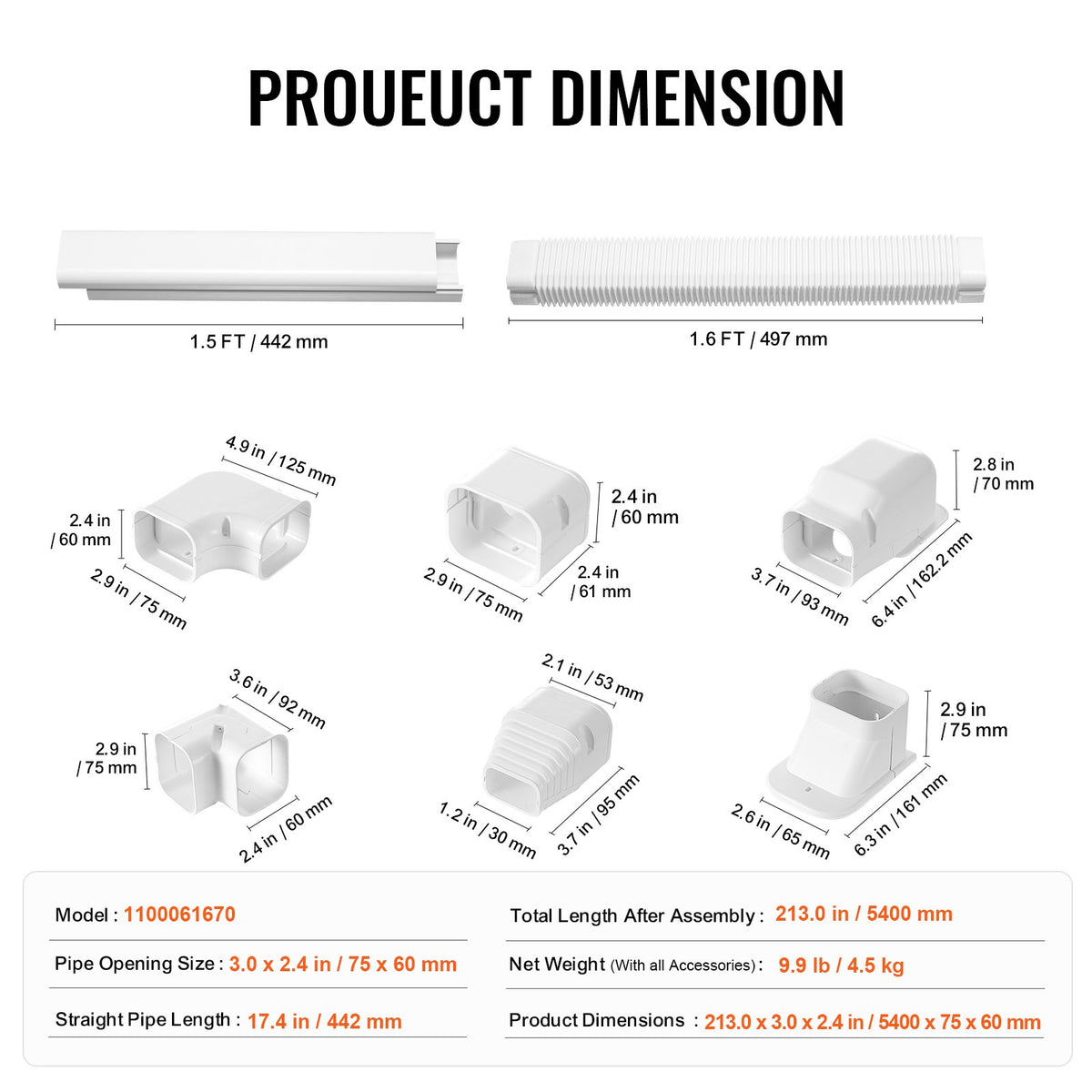 Mini Split Line Set Cover 76.2mm W 5400mm L, PVC Decorative Pipe Line Cover For Air Conditioner with 10 V952-BSKSQFTSKDGXB3X6AV0